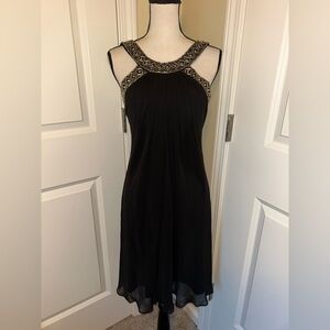Scarlett Nite Black embroidered with gold beads high neck formal Dress